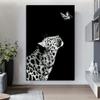 Black and White Leopard Painting Canvas Butterfly Animal Modern Poster Wall Art Pictures Home Decorative Cuadros for Living Room