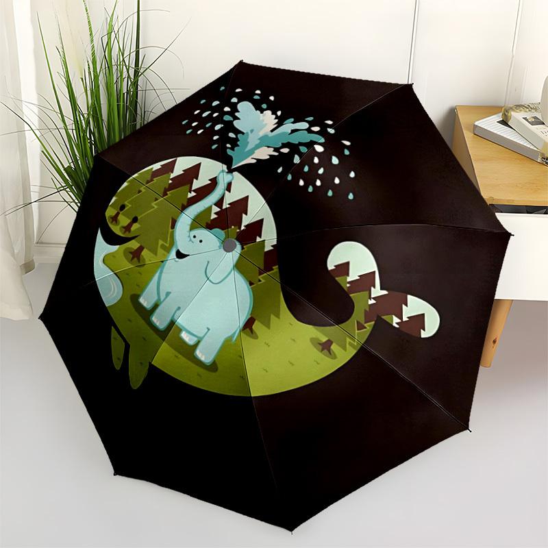 1pc Elephant Water Spray Automatic Folding Umbrella - Compact 8-Rib Design, Durable Plastic & Iron, Lightweight for Outdoor Daily Use015