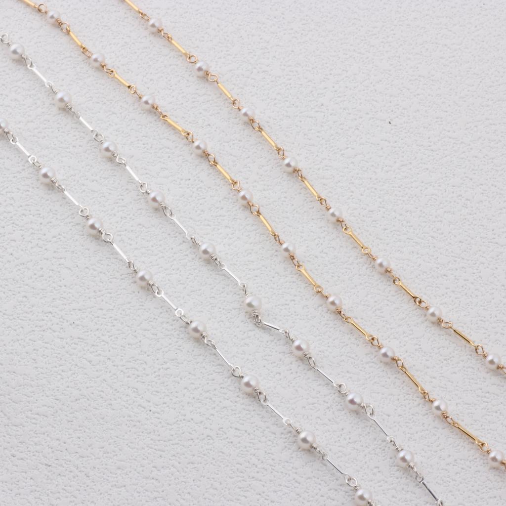 14K Gold Filled Link and Bar Chain Beaded 3-3.5mm Fresh Water Pearls for Permanent Jewelry Making Necklace Bracelet Accessories