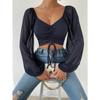 Ladies Blusas Summer Short Tshirt Woman Clothes Long Sleeve T Shirt Sexy V-neck Women T Shirt Casual Drawstring Crop Tops Tee