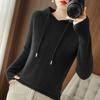 Autumn Winter Korean Ladies Hooded Long Sleeve Knitted Sweater Outerwear Zipper Solid Color Women's Fashion Top