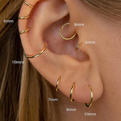 Крошечные тонкие серьги-кольца из хирургической стали 6-10 мм, легкие, с покрытием из 14-каратного золота, серьги-кольца хугги для женщин и мужчин, для пирсинга хряща