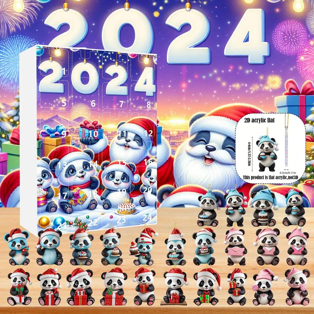 2024 Advent Countdown Calendar Panda, 24 Days Of Christmas Vacation Advent Calendar Pendant,Christmas Collectible Set Christmas