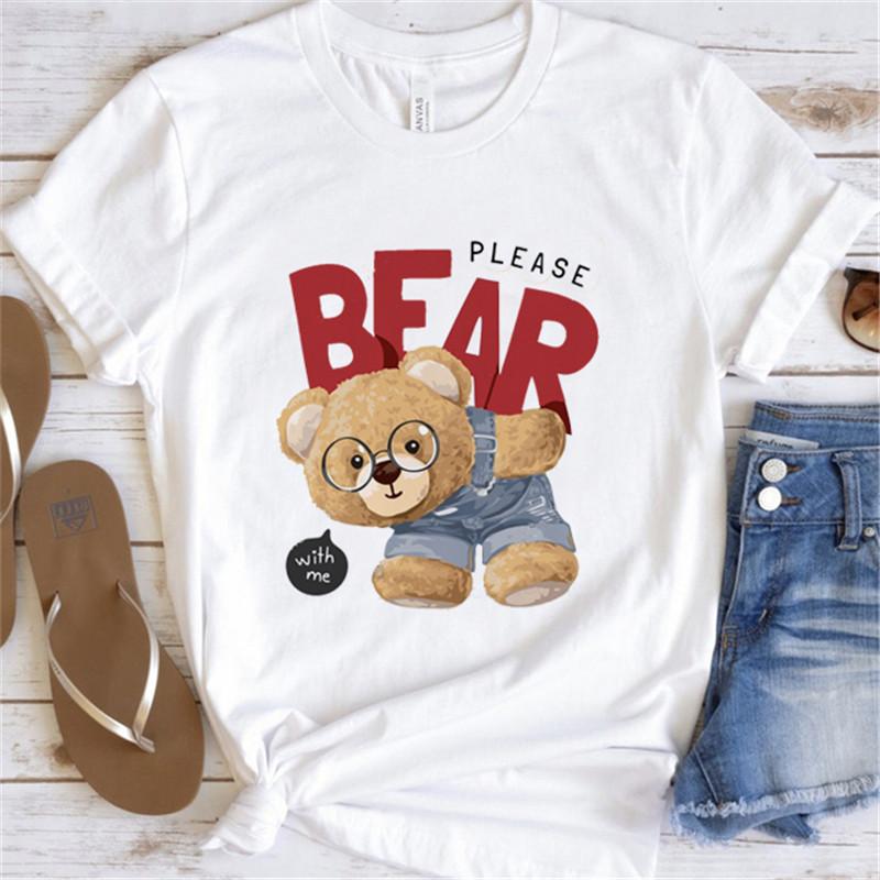 Cool Bear Cartoon Pattern T-shirt Women Tops Summer Vigorous Lovely Harajuku Female Fashion Tees Ladies Shirt