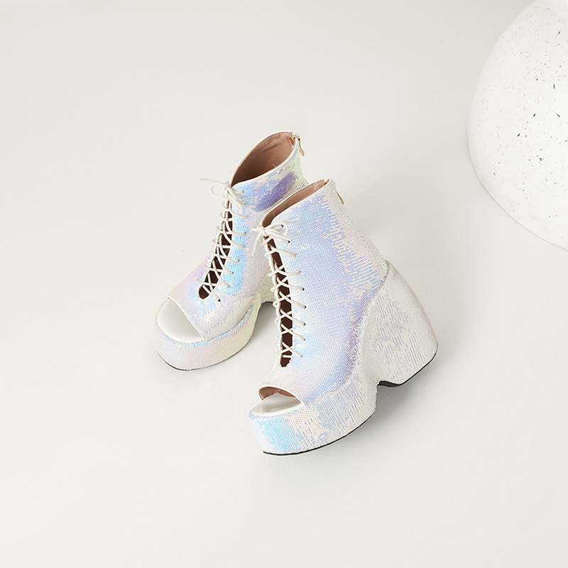 Krazing Pot Блестящая ткань весна лето размер 43 размер 42 женские платформы женские открытый носок сексуальные летние сапоги на шнуровке туфли-лодочки