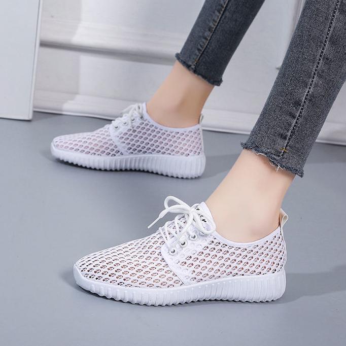 Women Summer Solid Color Shoes Soft Sole Anti-slip All-match Casual Shoes Female Large Size Flat Breathable Mesh Sports Shoes