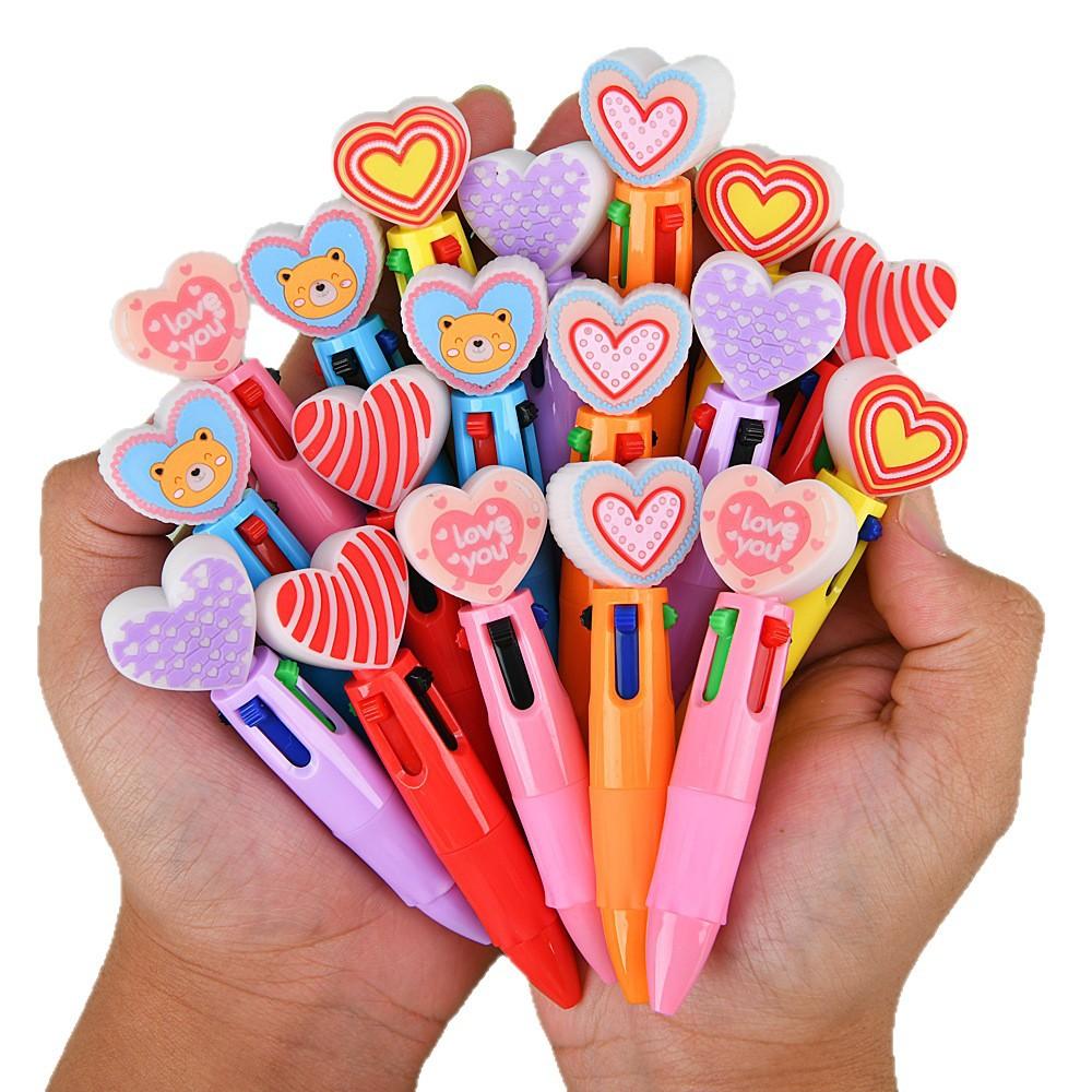 Four-color ballpoint pen cute cartoon creative Valentine's Day gift multi-color pen heart-shaped pressing love pen