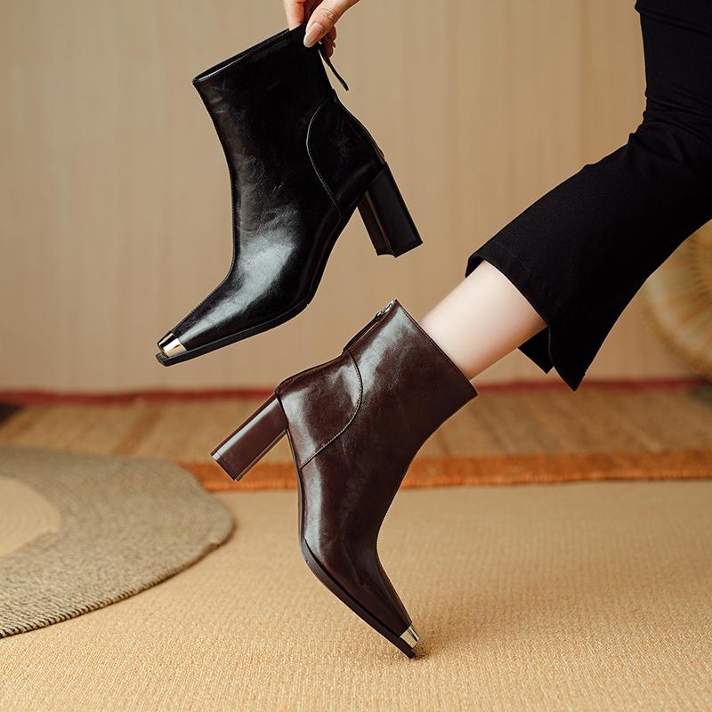 Fashion 2024 New Autumn Women Boot Short Boots Fashion Square Toe Ankle Boots High Heels Winter Modern Ladies Shoes