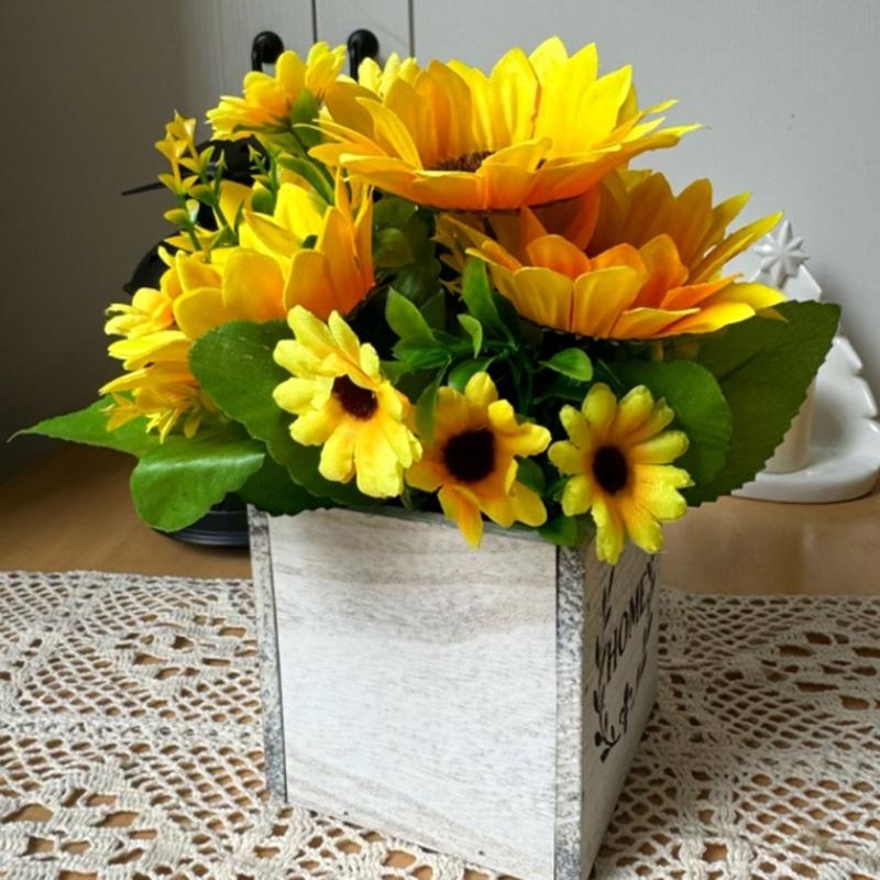 Букеты из искусственных цветов с деревянным кашпо Искусственное растение в вазе Для патио Свадебная настольная цветочная композиция