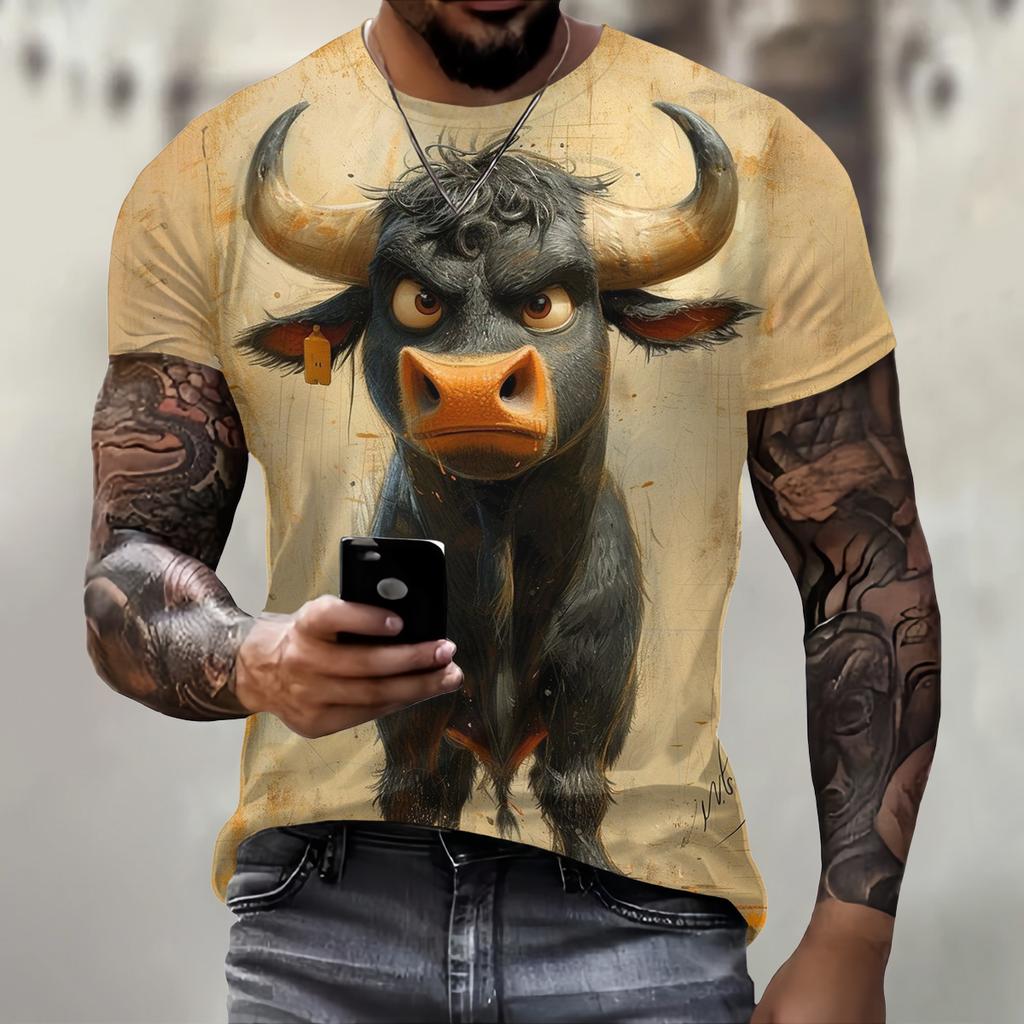 Забавная футболка с принтом крупного рогатого скота 3D для мужчин, уличная модная хип-хоп одежда, повседневная футболка с коротким рукавом и круглым вырезом, модные свободные летние топы
