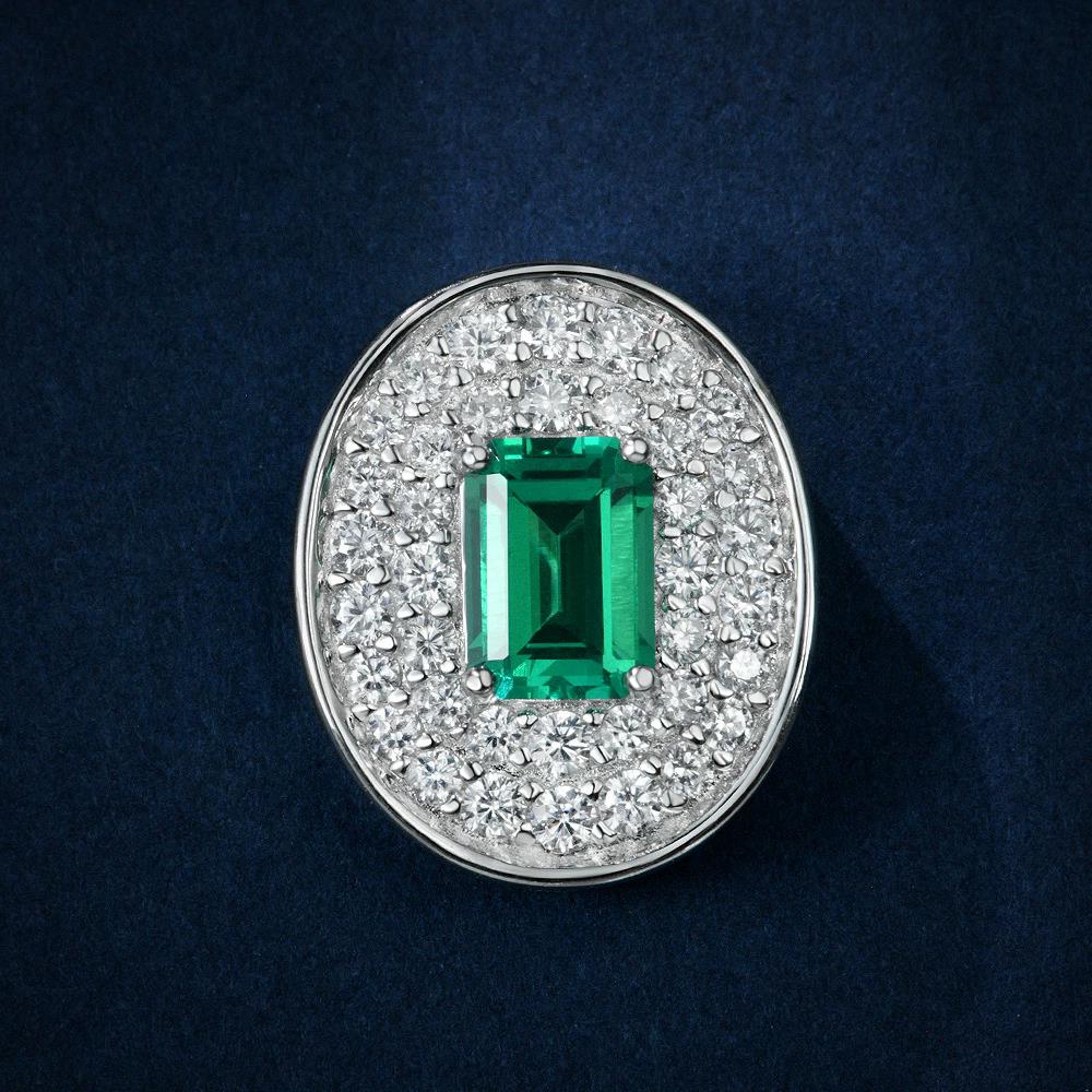 WUIHA Vintage 100% 925 Sterling Silver 5 * 7 MM Lab Sapphire Emerald High Carbon Diamonds Gemstone Pendant Necklace Fine Jewelry