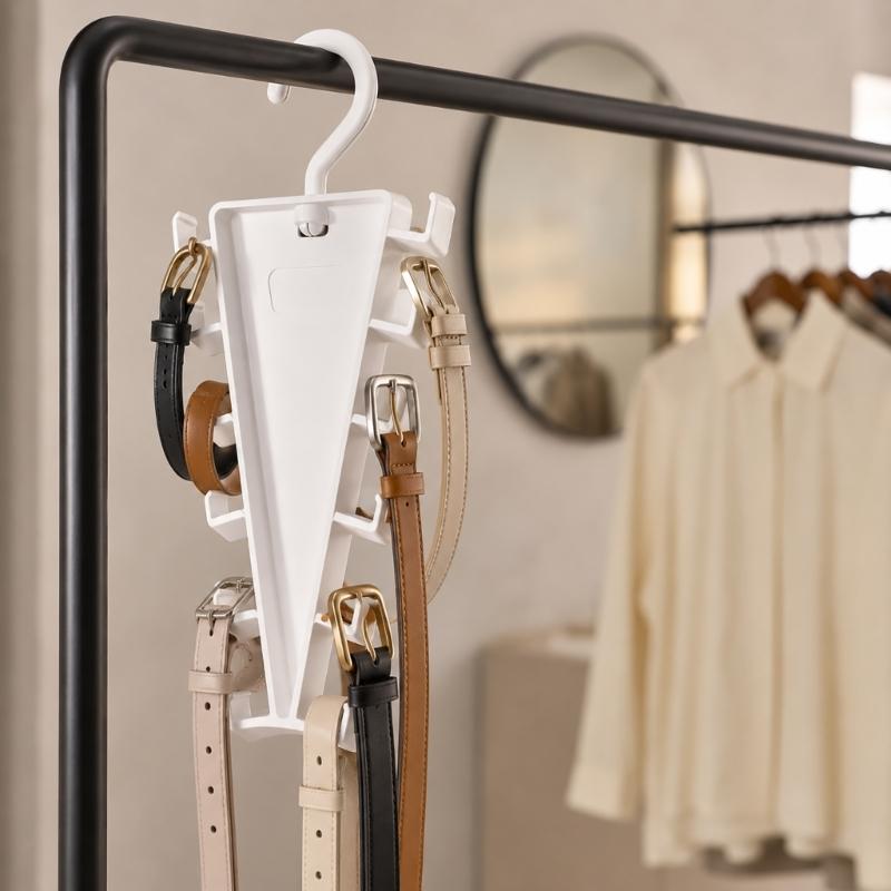 Vertical Closet Hanger Holder, White Plastic Scarf and Belt Rack for Double Sided Rod Storage for Everyday Use