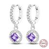 Purple Zircon Hoop Earrings 925 Silver U-shaped Liquid Metal Love Heart Fashion Earrings For Women Jewelry