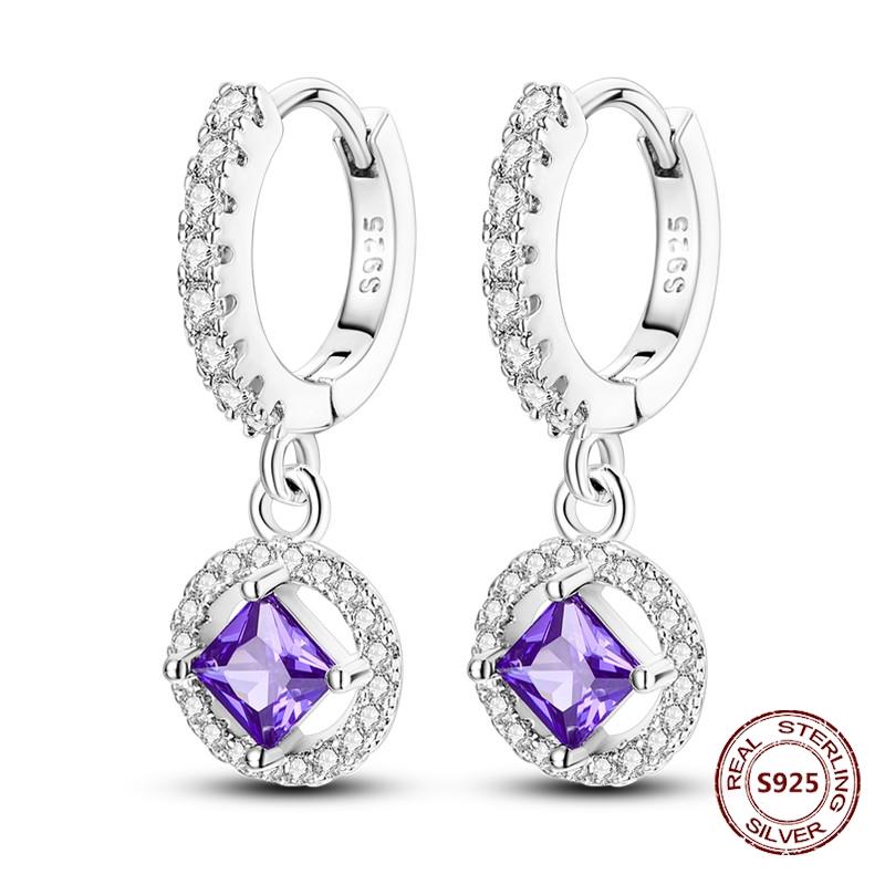 Purple Zircon Hoop Earrings 925 Silver U-shaped Liquid Metal Love Heart Fashion Earrings For Women Jewelry