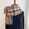 Checkered Scarf Women's Autumn and Winter New High-end Long Style Student Couple Shawl Warm and Thick Tassel Scarf
