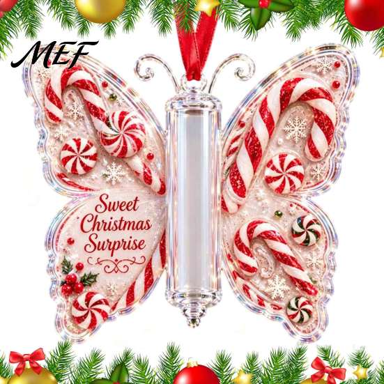 Christmas Tree Hanging Decor Cash Gift Ornament, Acrylic Butterfly Money Holder with Built?in Ornament for Clear Compartment, Holiday Tree,