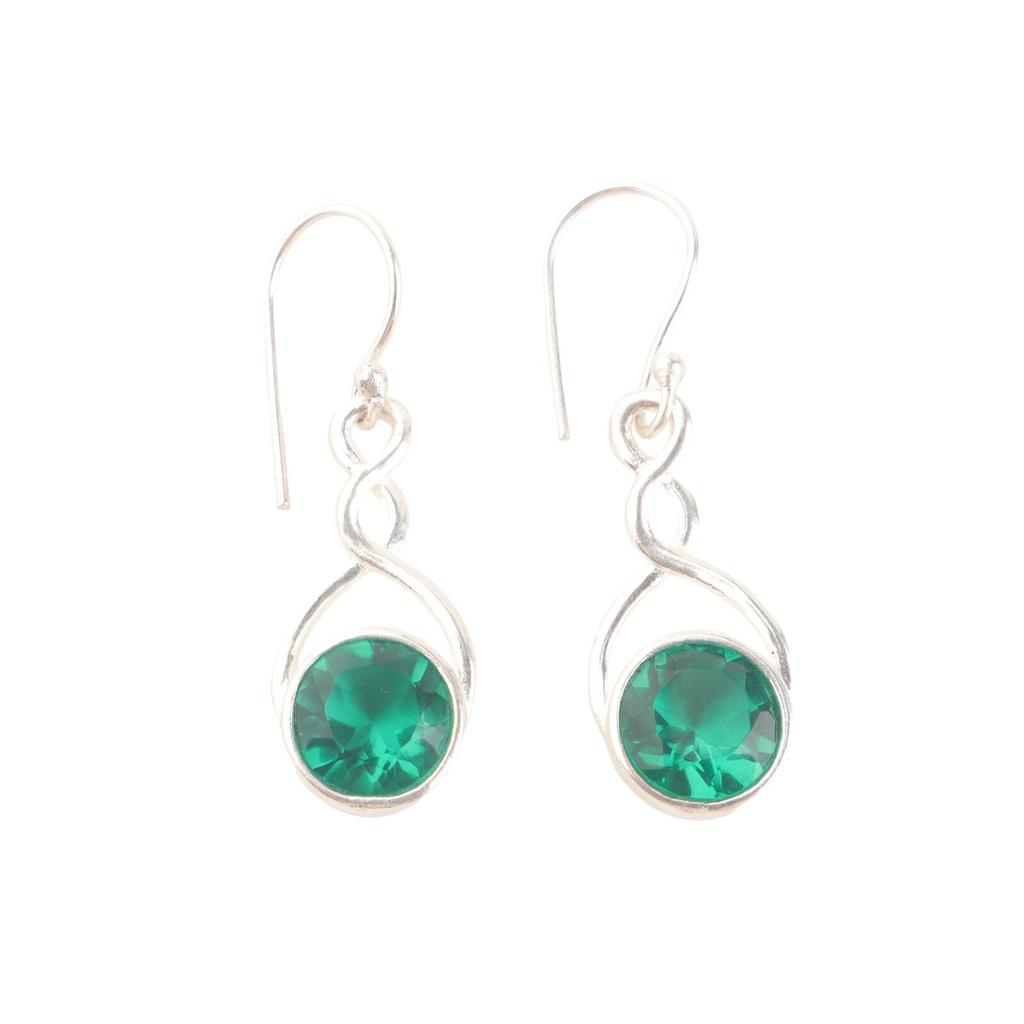 Round Cut Green Emerald 925 Sterling Silver Handcrafted Jewelry Earrings 1.68" CE-15-1