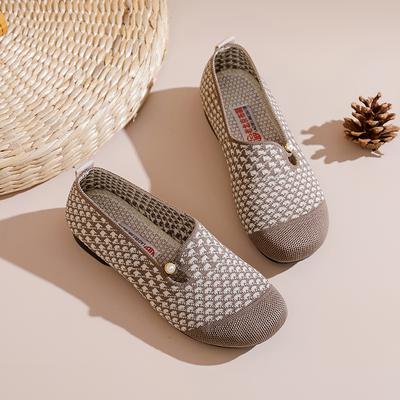Новые летние женские одинарные туфли на плоской подошве, мягкая подошва, повседневные ленивые туфли, дышащие туфли из ткани с мелким вырезом для мамы