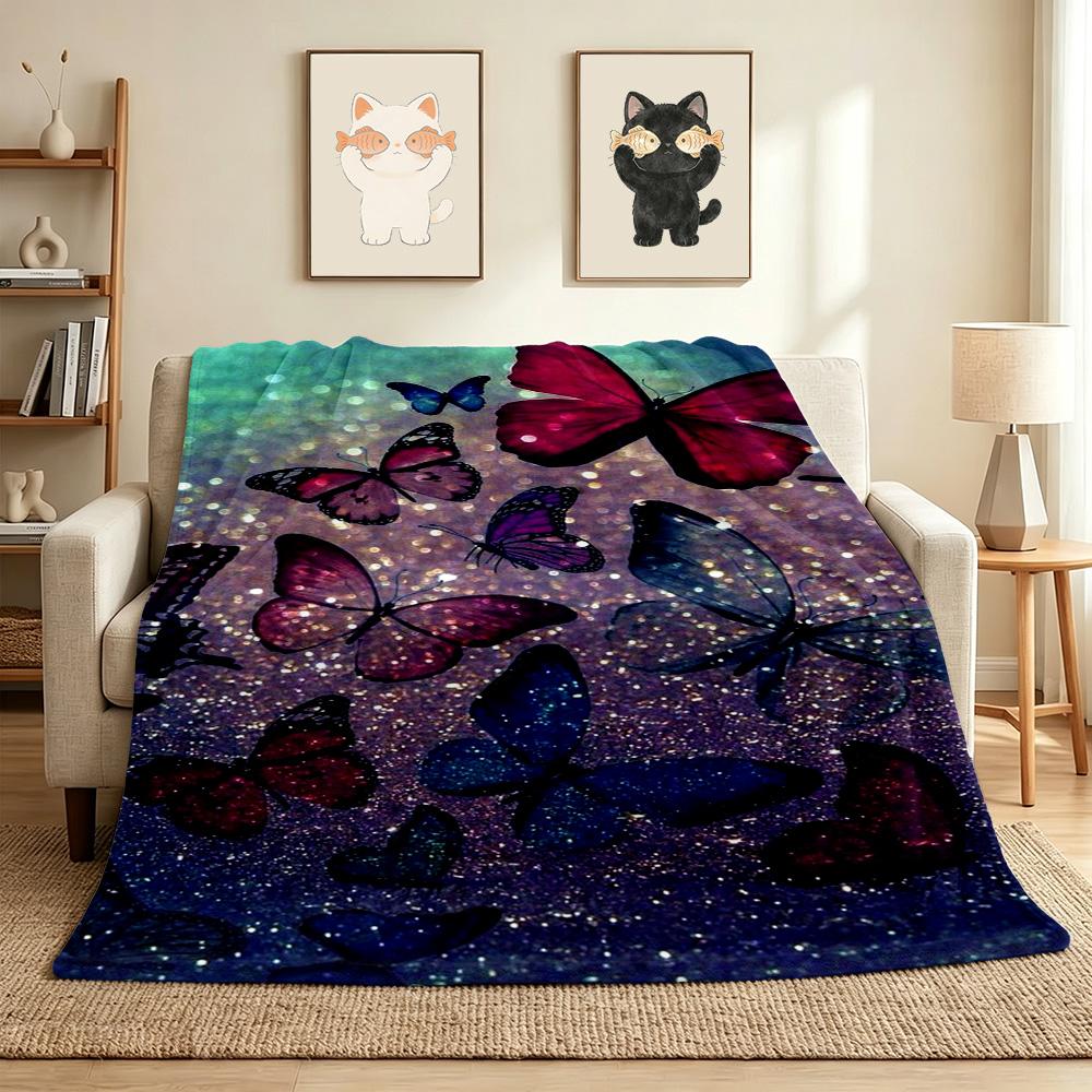 Butterfly Glitter Flannel Blanket Throw Blanket Soft Warm Sofa Bed Camping Car home Decor Unique Christmas Gift C93071