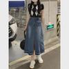 2023 High-Waist Korean Denim Skirt with Slim, Loose Fit and Cross Split Design