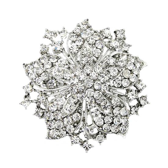 Brooch Pin Anti-rust Silver Plated Brooch Rhinestone Round Blossom Flower Breastpin for Dating Wedding Party