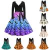 Halloween Print Flare Dress For Women Long Sleeve Dress Casual Dresses