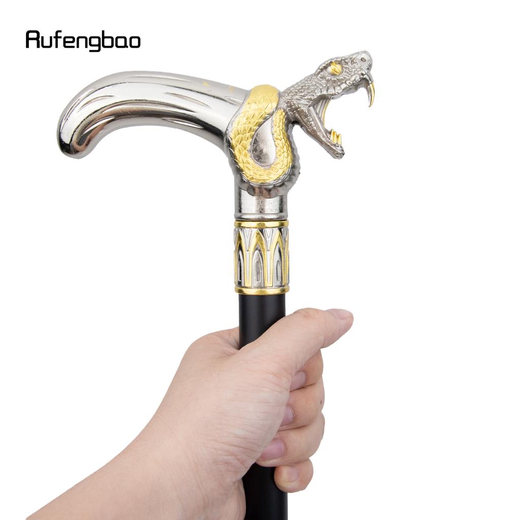 Golden White Snake Head Biting Walking Cane Fashion Decorative Walking Stick Gentleman Elegant Cosplay Cane Knob Crosier 92cm