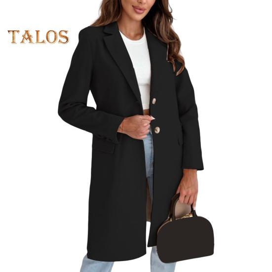 Зимнее женское шерстяное пальто с застежкой на пуговицы, плотная куртка средней длины, однотонная, с отложным воротником, теплое, формальное, деловое, для поездок на работу, пальто