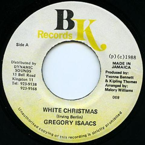 7inch Record GREGORY ISAACS - White Christmas 008 BK Records 1988 Jamaica Reggae, Ska & Dub