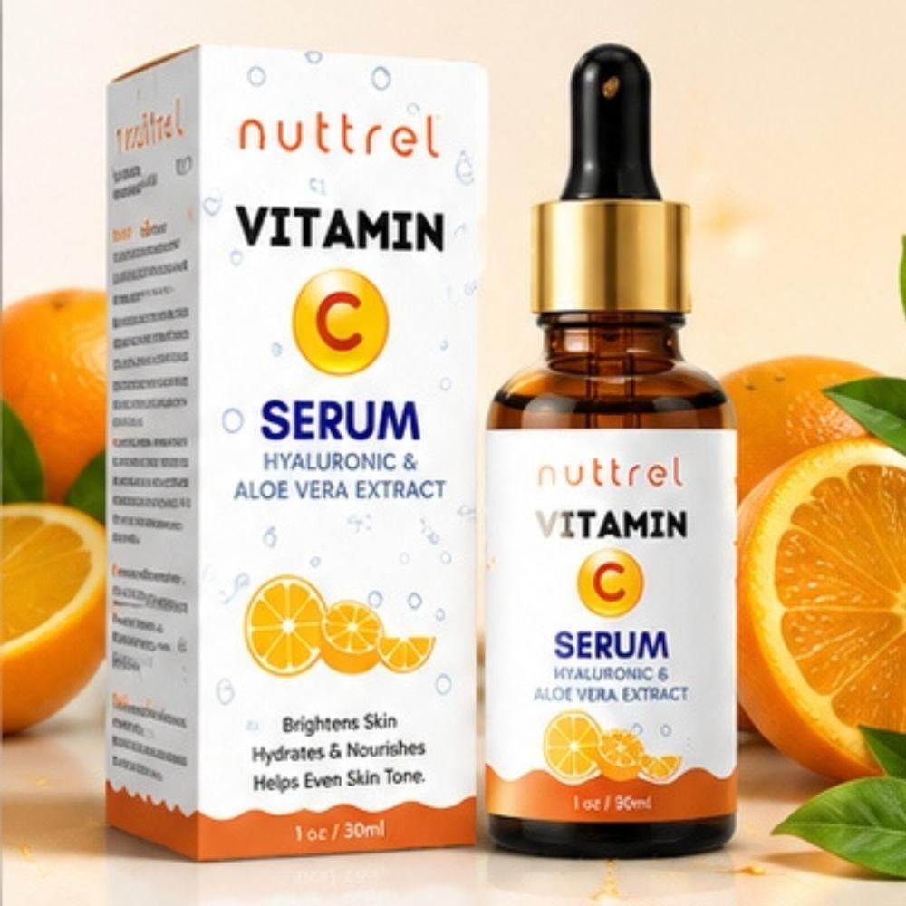 Nuttrel Vitamin C Skin Care Serum Essence | Hydrating Face Serum with Hyaluronic Acid & Aloe Vera | 30ml