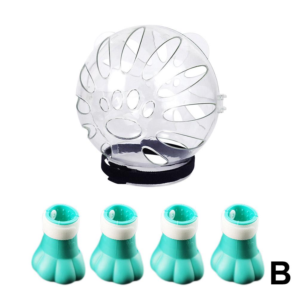 Cat Muzzle and Boots Anti Bite Cat Breathable Hood Anti-Licking Clear Reusable Cat Helmet with Paw Cover Anti-Scratch Paw Shoes
