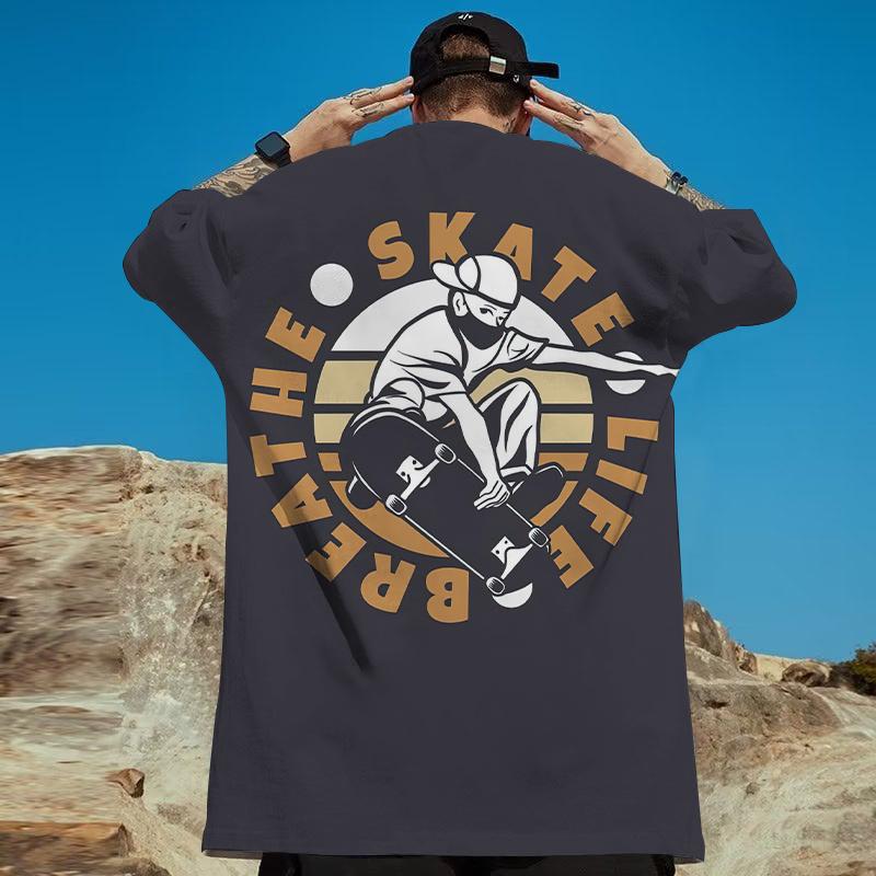 Skater Boy Print Short Sleeve T-Shirt For Men Street Trendy Man Clothes Loose Oversized Short Sleeve Tees Men T Shirt Y2k