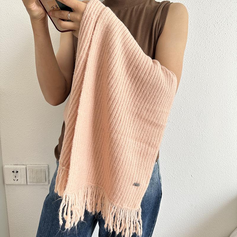 Шерстяной шарф для женщин Вязаный шарф из пряжи Однотонная шаль для пар Модный шарф с кисточками для мужчин