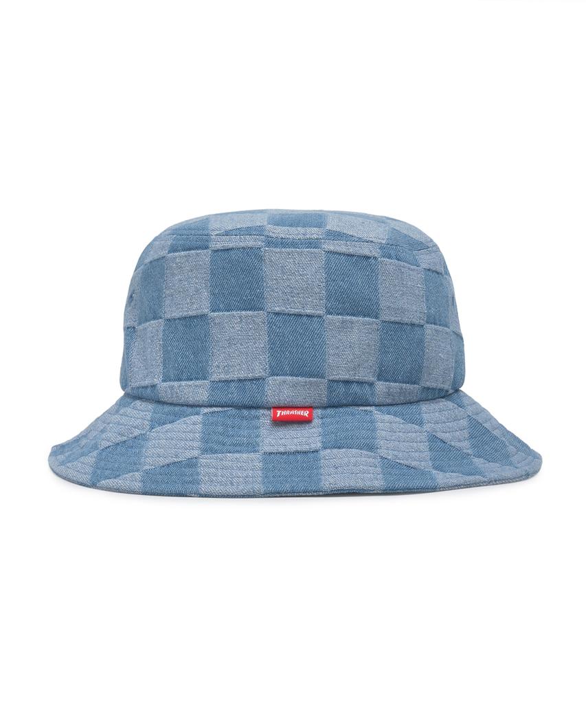 Treasure Flame Checkerboard Denim Bucket Hat Indigo