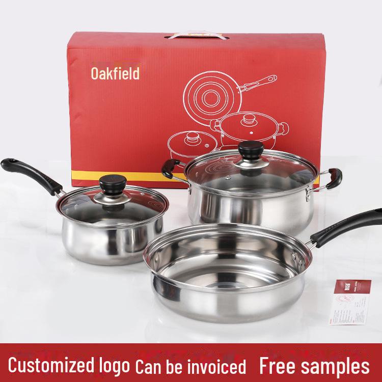 Stainless Steel Thickened Double-Ear Soup Pot (22/24/26cm) with Double Bottom and Gift Box