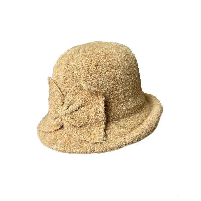 Autumn and winter elegant bow plush basin hat fashionable warm bucket hat versatile face small curling edge bucket hat