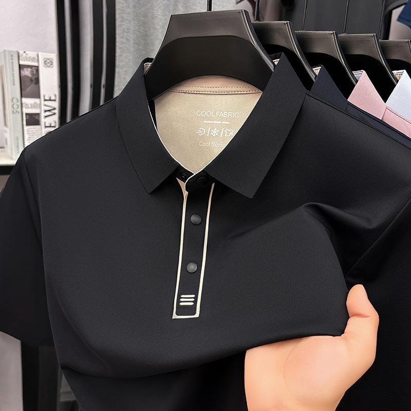 Мужская летняя рубашка-поло в стиле business casual, устойчивая к мятости, с воротником-лацканами, с коротким рукавом
