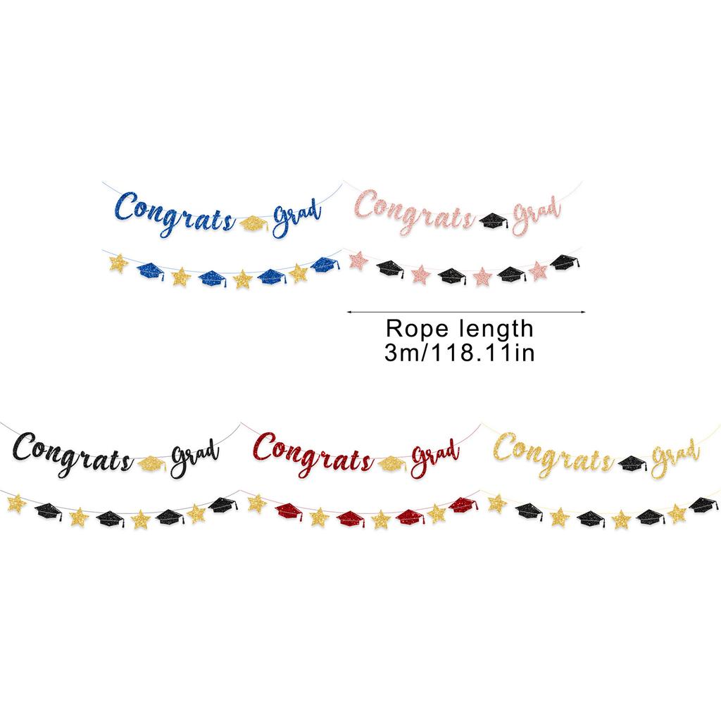 Glittering Congrats Grad Banner Graduation Party Ornament Hanging Decoration for Class of Graduation Celebration