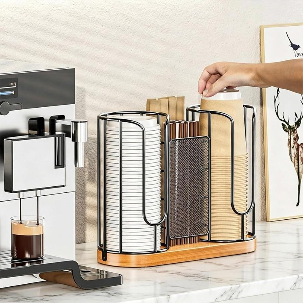 3-in-1 Paper Cup Dispenser 3 Compartment Cup Dispenser Rack Countertop Coffee Bar