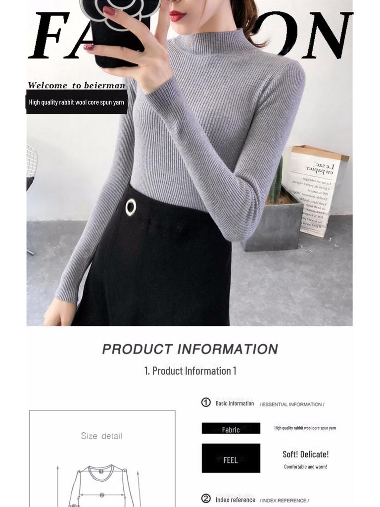 Женский черный облегающий вязаный свитер с полувысоким воротником 2022 года на весну и осень