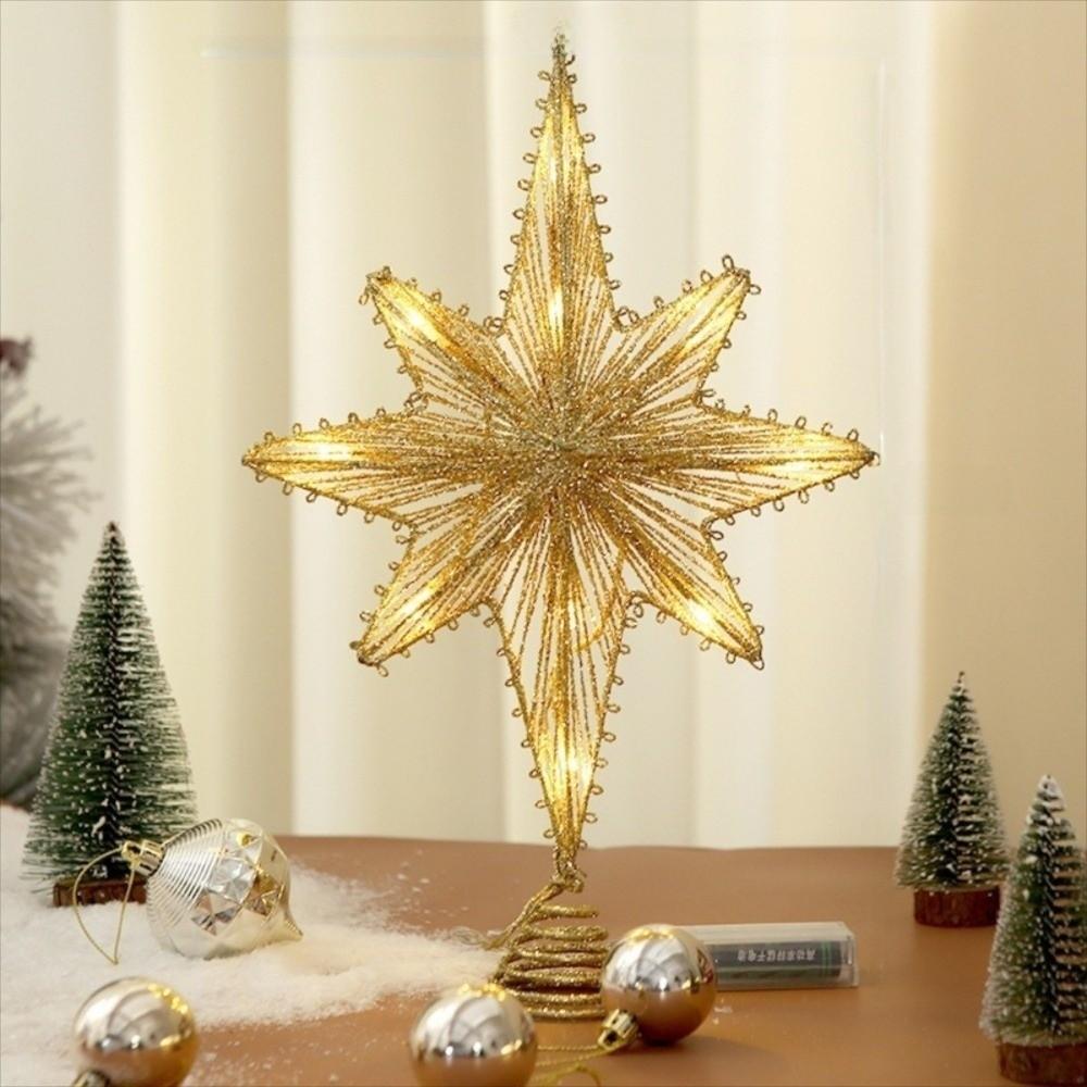 3D Glitter Star Christmas Trees Topper Iron Glowing Tree Topper Home Xmas Tree Ornament