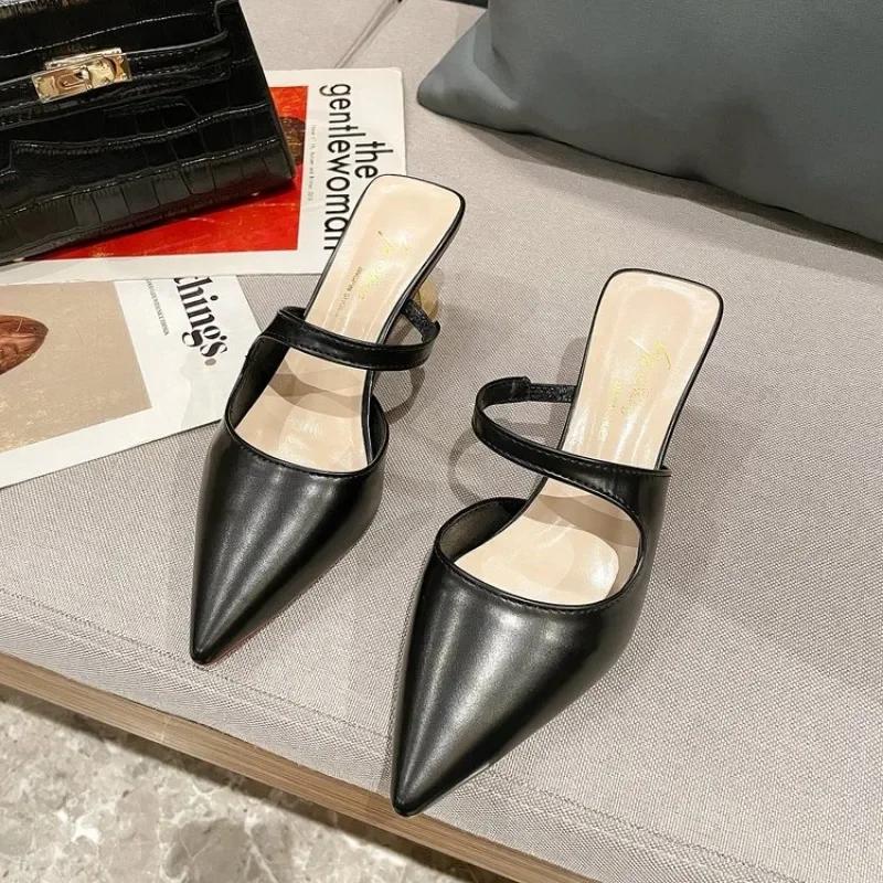 Модные летние новые удобные босоножки на среднем каблуке, женские туфли, мягкие тапочки с ленивым носком, женские, Zapatilla