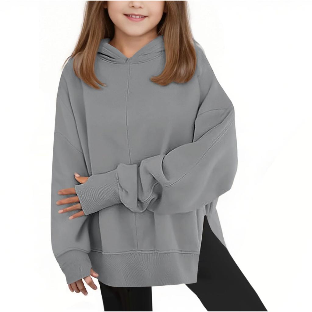 Girls' Oversized Hooded Sweatshirt Casual Long-Sleeve Drop-Shoulder Sweatshirt Top