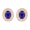 Estele Rose Gold Plated Round Stud Earrings with CZ and Blue Stones for Women