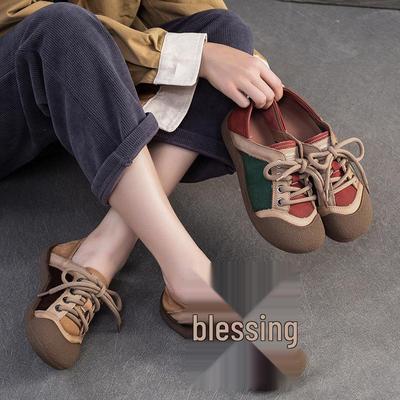 Женские туфли из коровьей кожи в стиле колор-блок, ретро-мода Осень/Зима 2025 - Легкие и универсальные для повседневной носки или для работы