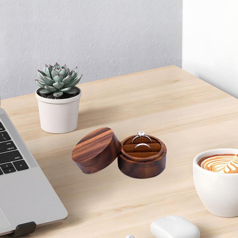 Дизайн круглого окна Кольцо из массива черного ореха Элегантная упаковка Роскошное ощущение День свадьбы Круглый держатель для помолвочного кольца