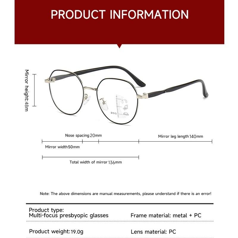 Retro Round Frame Reading Glasses Far And Near Dual-use Women Men Progressive Multi-focus Anti-blue Light Presbyopic Eyeglasses