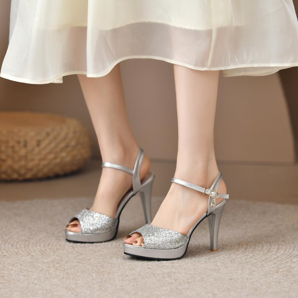 Модные золотые босоножки на платформе женские 2025 новые туфли на высоком каблуке женские свадебные туфли модные с открытым носком сандалии женские