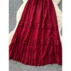 Red Holiday Style Dress Women 2025 Summer French Style Pure Desire Waist Hugging Temperament Sling Wooden Ear Backless Long Dress