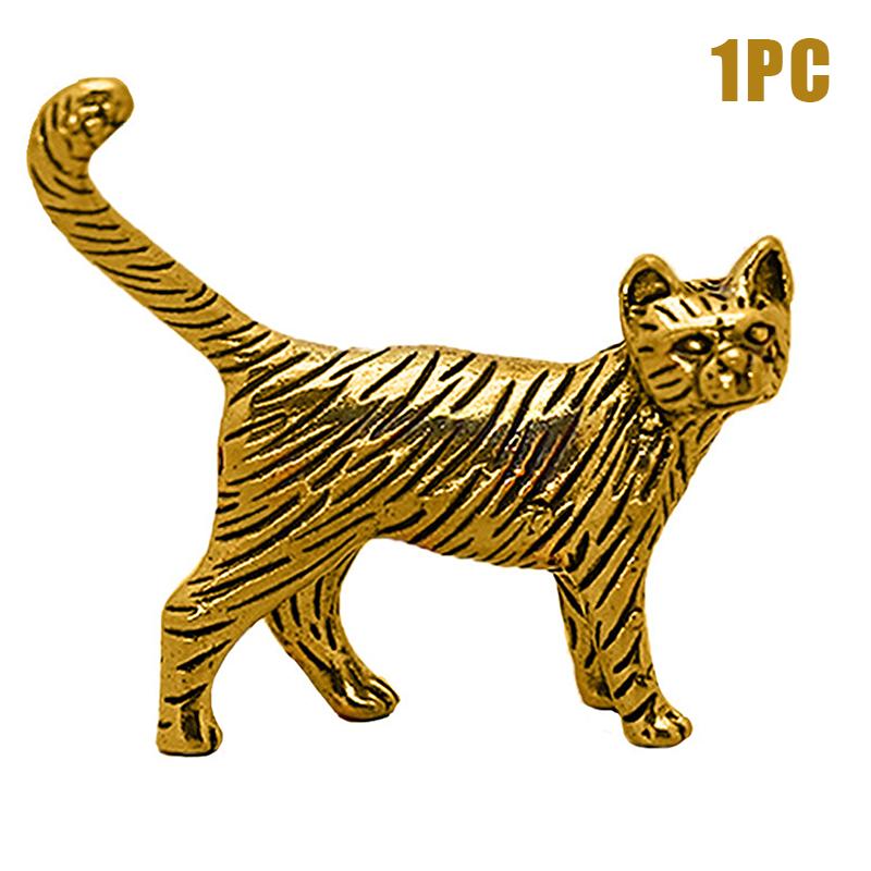 Retro Brass Cartoon Persian Cat Statue Desktop Ornament Metal Cute Small Animal Figurines Miniatures Home Decoration Accessories